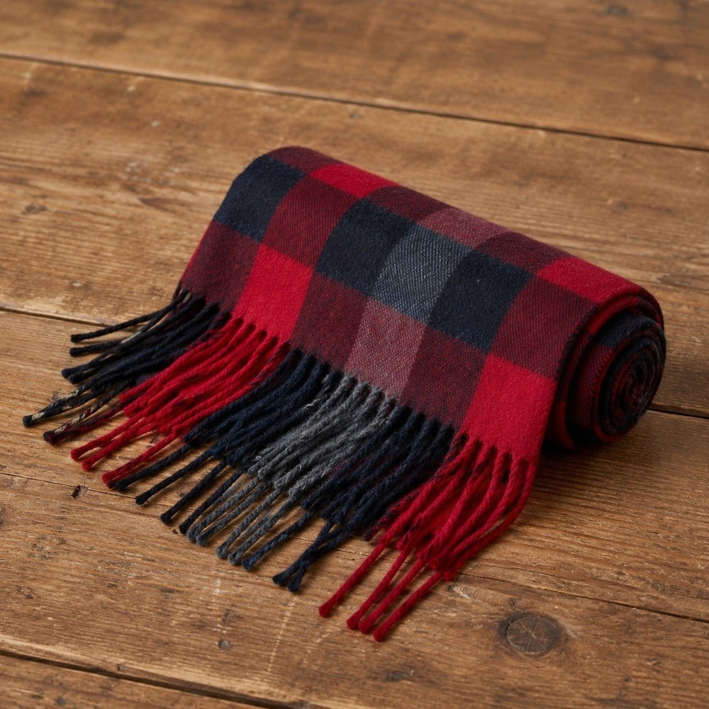 Geoffrey Beene Plaid Scarf Mens Womens Red Black Preppy Tartan Heritage Italy